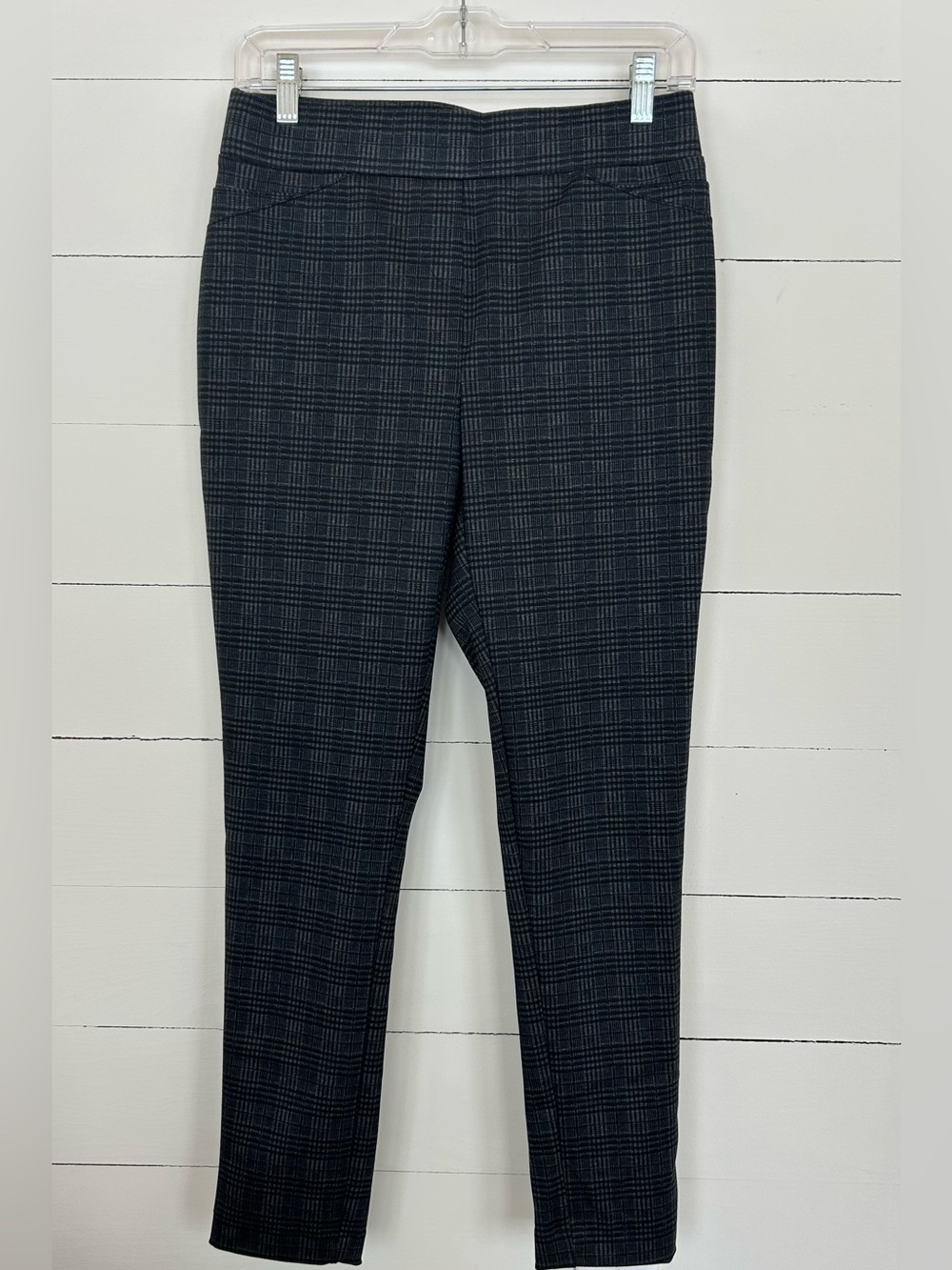Calvin Klein Black/Grey Straight Leg Plaid Ponte Pants, Size 6